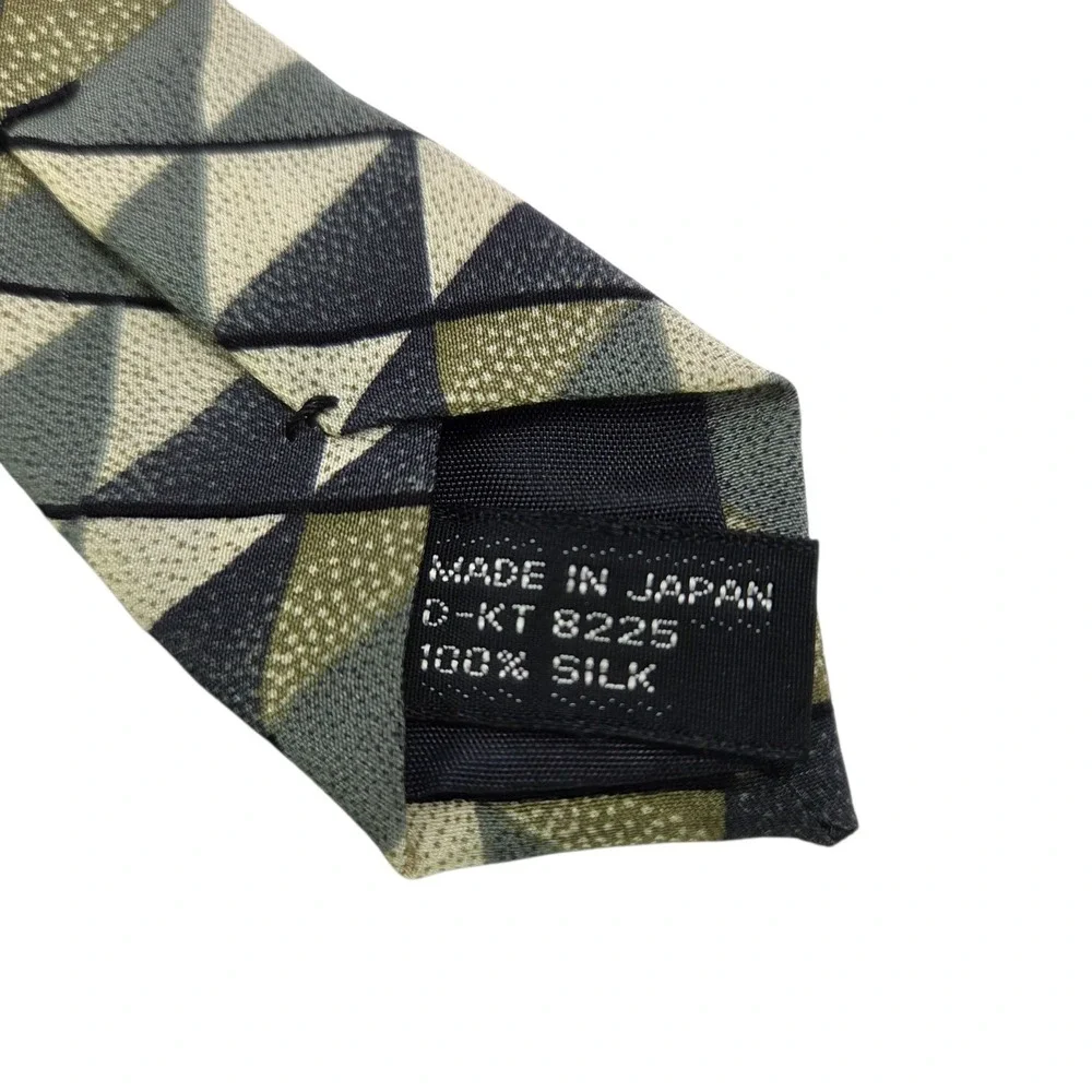JHane Barnes‎ Geometric Necktie Green Beige Pattern Mens Silk Tie Business Japan